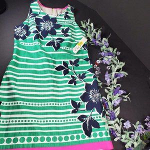 Eliza J Sleeveless Knee Length Sleepless Stripped Floral Green Dress